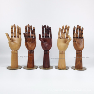 DLW480 Antique dark brown Dummy Wooden Hand Mannequin Display with titanium base joints adjustable beech wood 29cm hand length